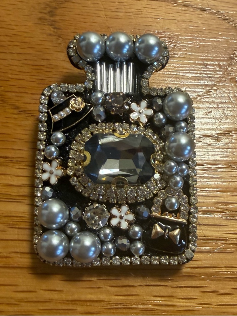 Jeweled Brooch with Gray Pearls